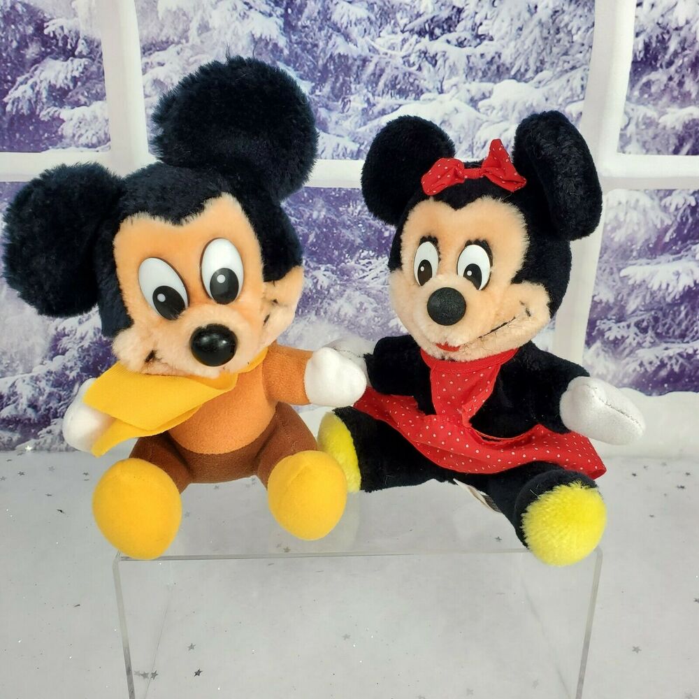 Disney Mickey Minnie Mouse Disneyland Christmas Carol Plush 6" Set of 2 Vintage